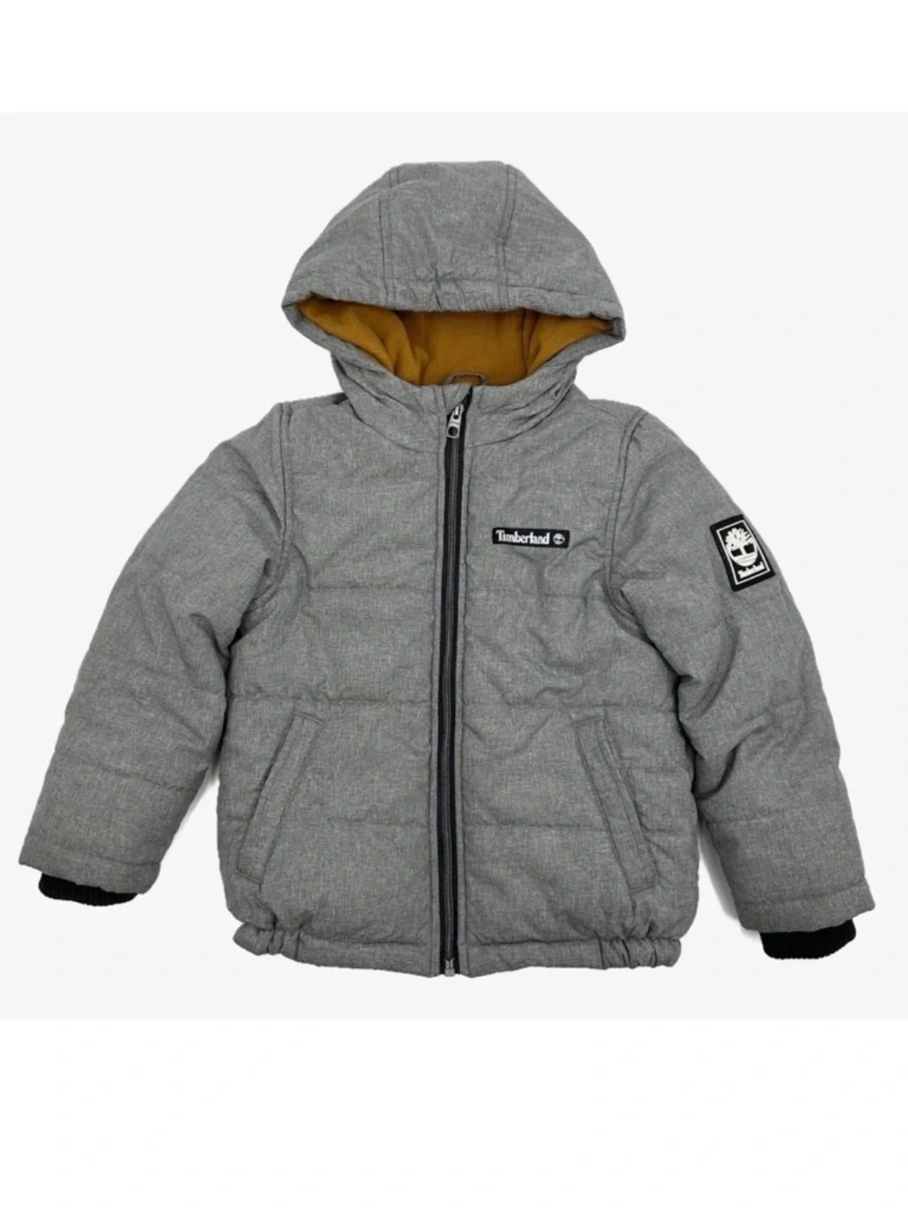 Timberland Boys Heavyweight Puffer Jacket Gray Orange Medium